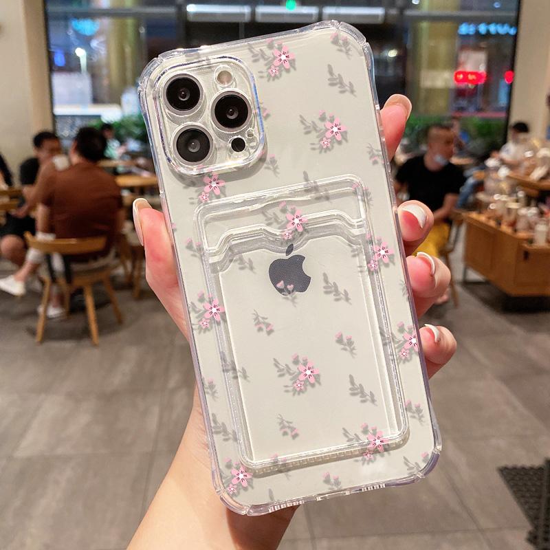 Flower Phone Case For iPhone 16 Pro Max Case iPhone 13 11 12 14 15 Pro Max XR XS X 8 7 Plus SE Card Slot Bag Holder Soft Cover