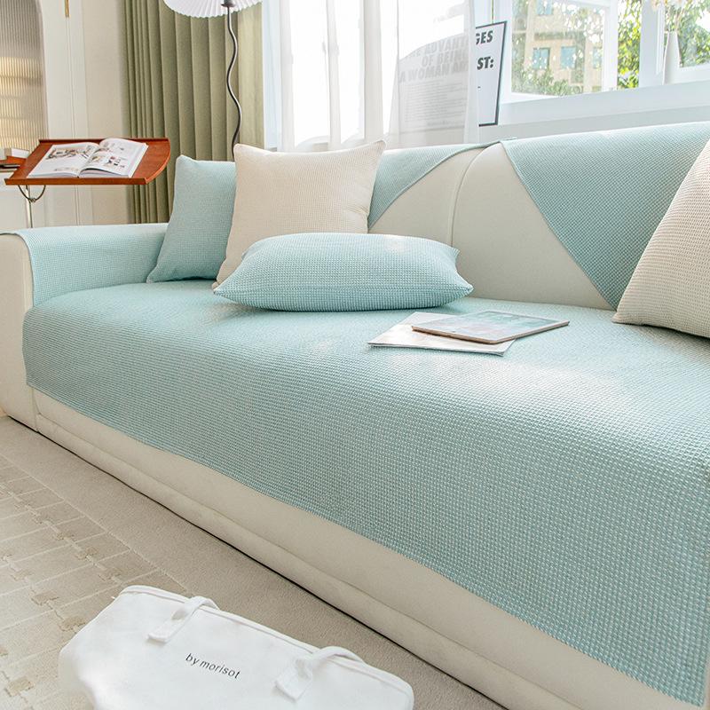 Waffle Sofa Cover Non-slip Solid Color Sofa Mat Four Seasons Universal Sofa Cushion Cover Same Model Pillowcase