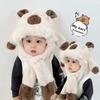 Movable Ears Capybara Hooded Scarf Windproof Plush Hat Scarf Set  Boys/girls