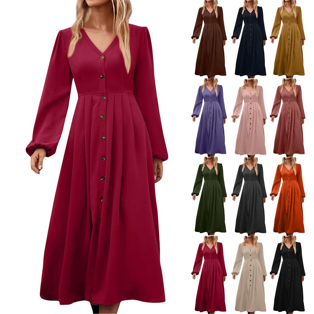 Женское однотонное элегантное облегающее платье А-силуэта с V-образным вырезом и длинными рукавами и высокой талией