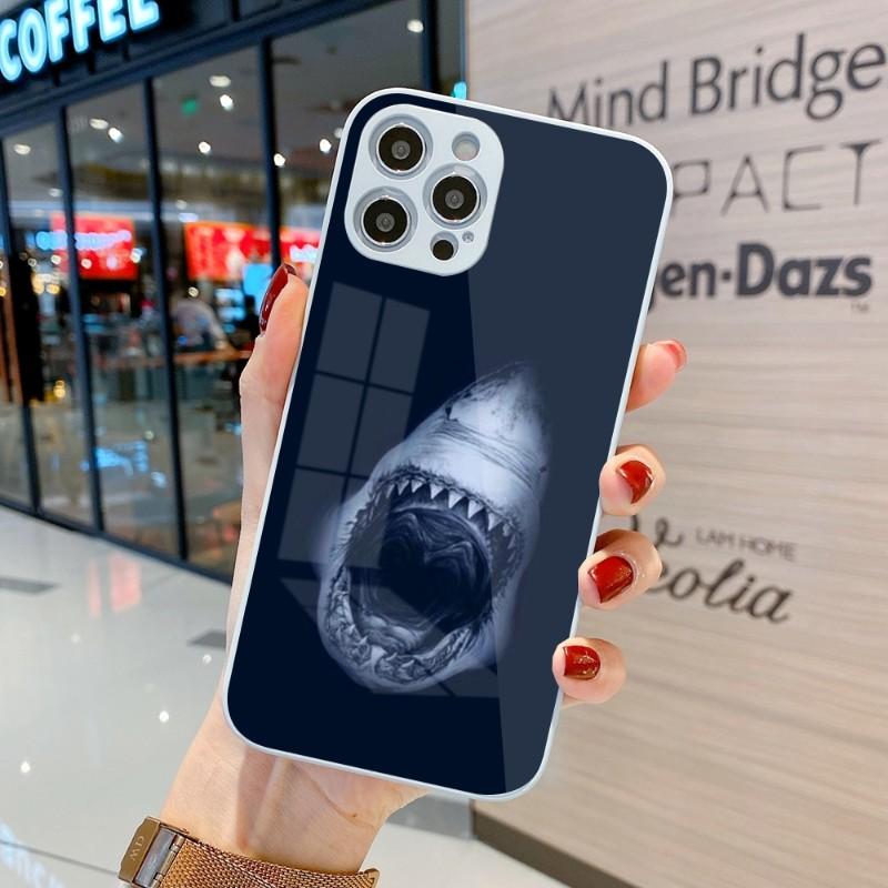 Cool Scary Shark Phone Case For IPhone 14 13 12 11 Pro Max X XR XS 8 7 Plus Liquid Glass Color Phone Cover