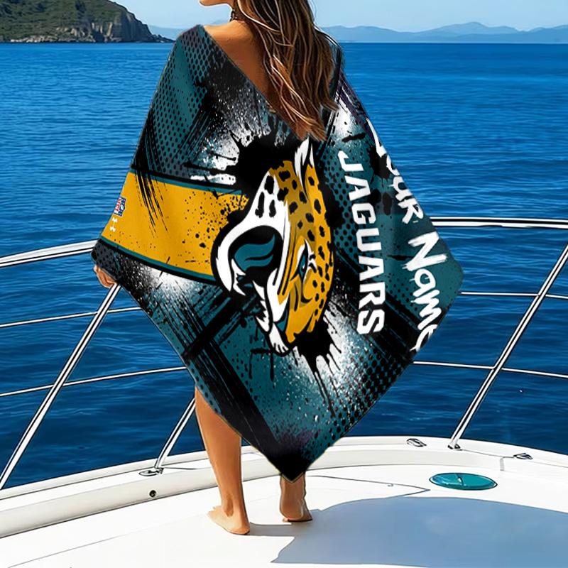 Custom Name Beach Towel Jaguars Team Spirit Beach Towel, Soft Microfiber, Gift for Her/Him, Birthday, for Pool, Beach, Travel, Fan gifts