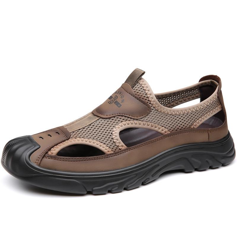 Hollow Men'S Sandals Soft-Soled Mesh Roman Casual Beach Hole Breathable Bag Head Leather Shoes