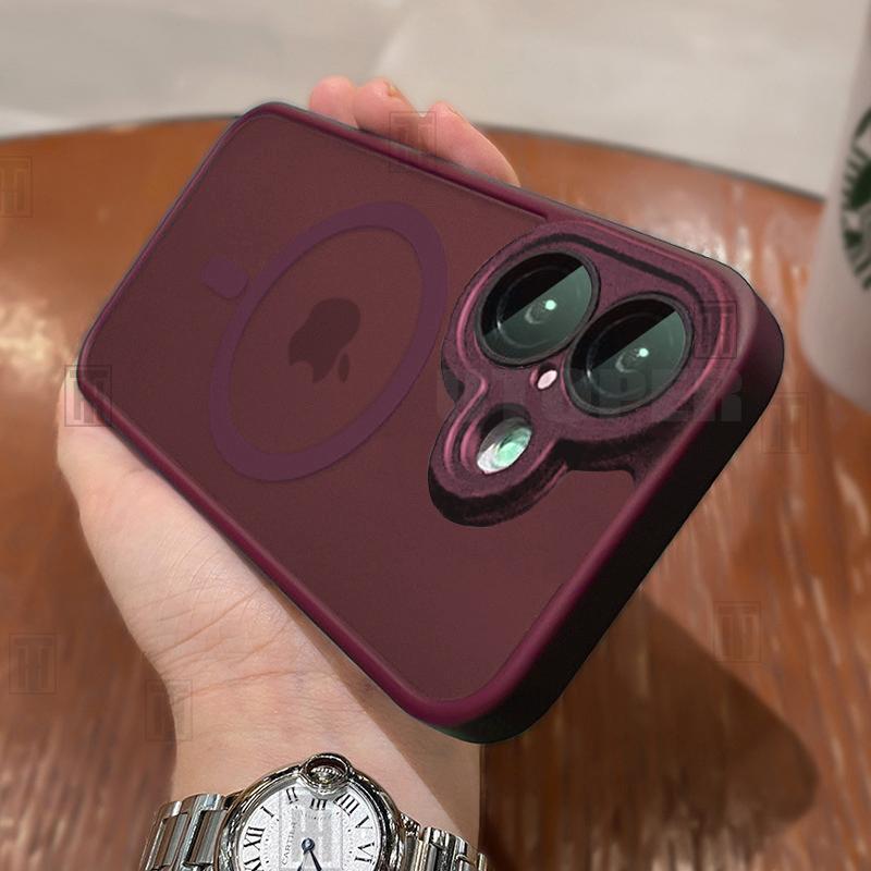 Новый полупрозрачный матовый чехол против скольжения для iPhone 16 15 14 13 12 11 Pro Max Plus с защитой объектива, магнитная матовая крышка Magsafe