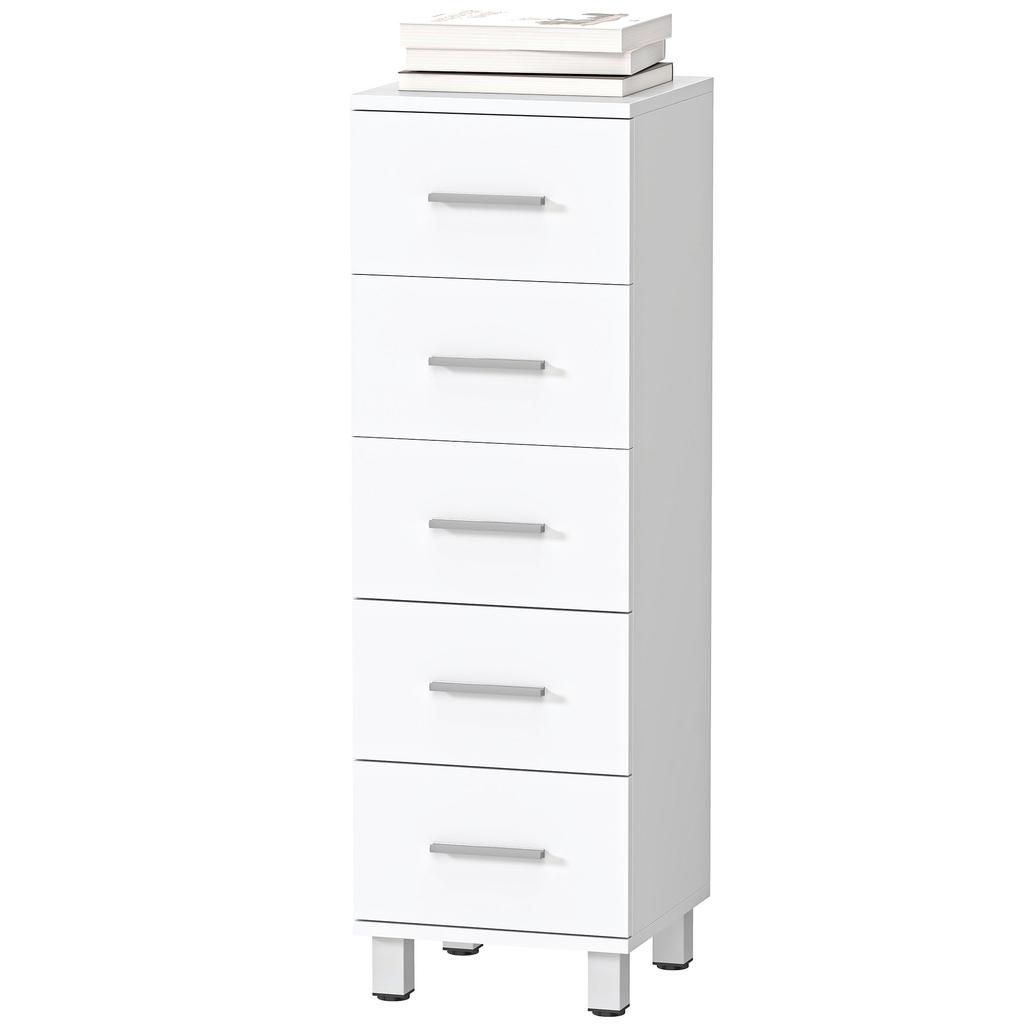 Bathroom Chest of Drawers, 5 Drawers, 30 x 30 x 95 cm, White
