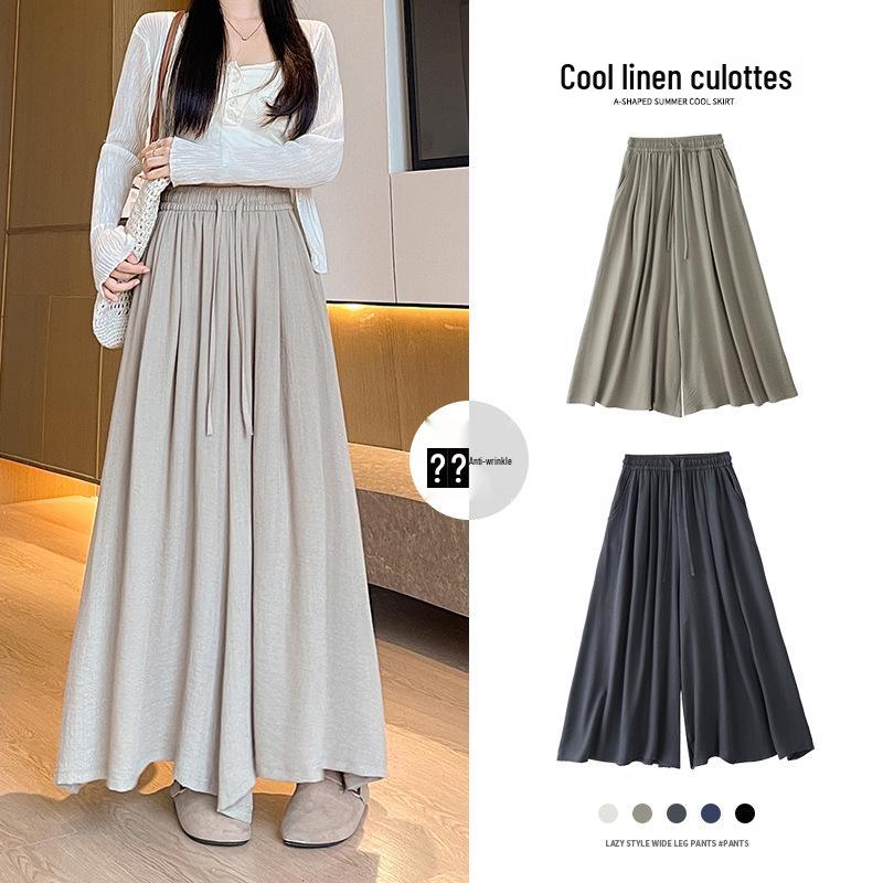 Women's High-Waisted Linen-Cotton Wide-Leg Pants: Loose, Slimming, Versatile, Textured Nine-Point Culottes