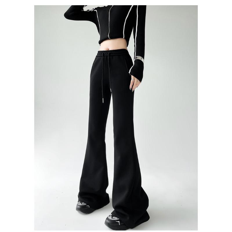Элегантные женские повседневные брюки-клеш с широкими штанинами, новые модные свободные прямые брюки с высокой талией, женские однотонные простые офисные брюки со шнурком 2344