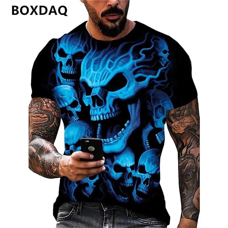 Summer New T-Shirts For Men Round-Neck T Shirt 3d Skull Graphic Print Tee Short Sleeve Fashion Casual Loose Men's Clothing