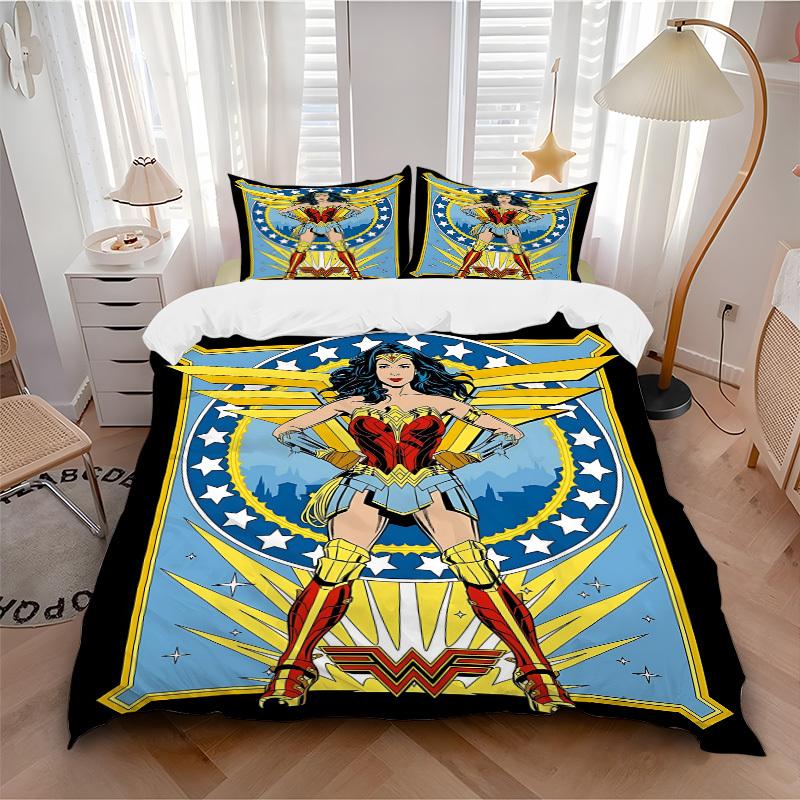Набор пододеяльников Wonder Woman, 3 шт., Мягкий и удобный пододеяльник, Гостевая комната (1*Пододеяльник + 2*Наволочки, Без наполнителя) yy251024036