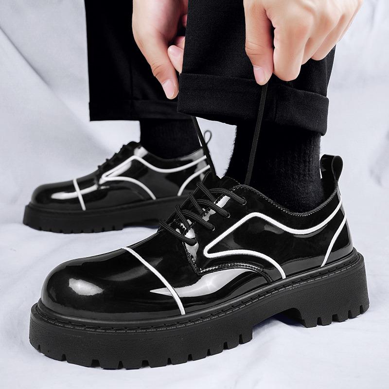 Модные блестящие кожаные туфли для мужчин, модные туфли на платформе, повседневная обувь для мужчин в британском стиле, черные туфли для мужчин, zapatos de cuero hombre