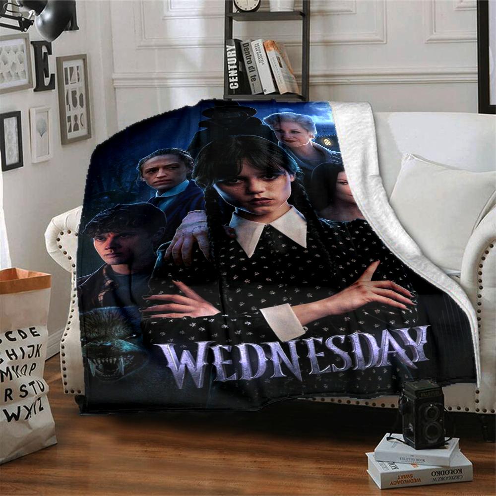1Pc Wednesday Addams Mystery Flannel Blanket, Soft And Comfortable, Casual Warm, Camping Travel, Christmas, Halloween Xmas Gift L1467