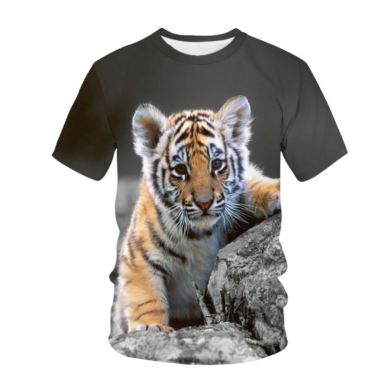Забавная футболка с принтом животных, тигра и кота, детская футболка с 3D принтом, модная повседневная футболка с героями мультфильмов, детская одежда для мальчиков и девочек
