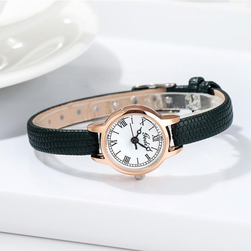 Retro Compact Student Watch Niche High-End Small Disc Belt Watch Waterproof Quartz Women'S Watch