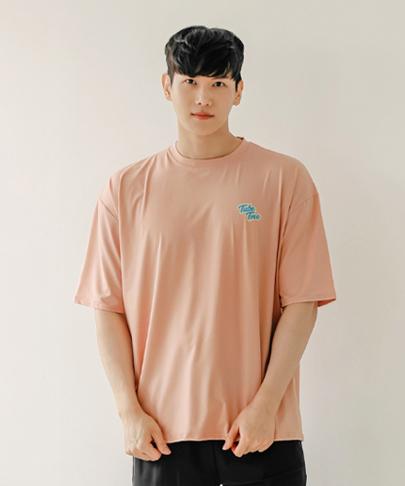 Tyubeuteuli Men'S Basic Loose Fit Short Sleeve Rash Guard A604 Salmon Pink