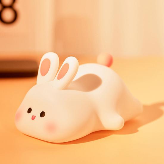 Night Light Silicone Big Face Rabbit Tap USB Rechargeable with Dimmable Timer Soft Eye-Protective LED Night Light