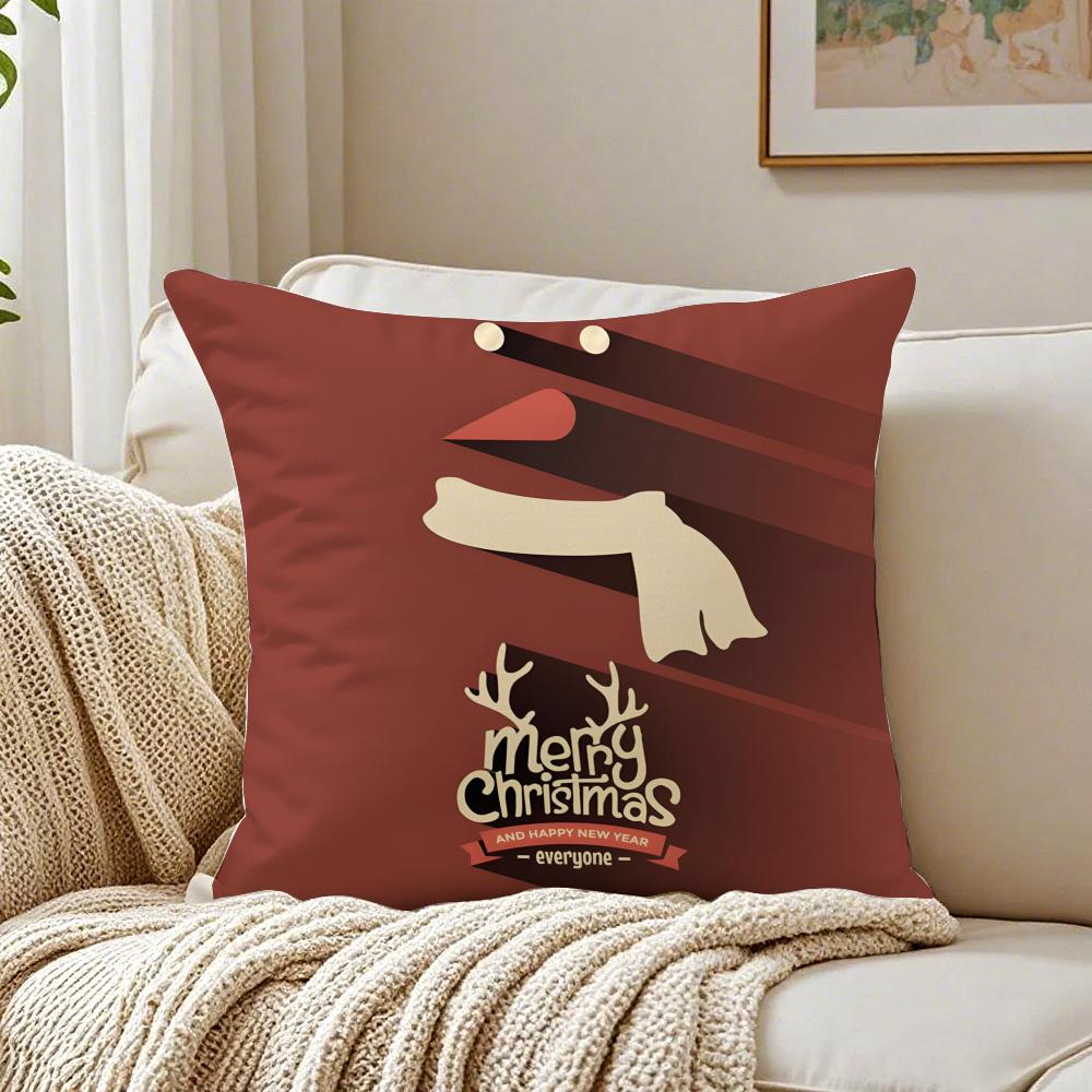 Warm Festive Christmas Red Collection Art Cushion Cover Linen Pillowcase Soft for Sofa Bed Home Room Decor