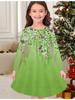Girls' Autumn and Winter Fashion Dress, 3D Flower Print Round Neck Long Children's T-shirt Dress, Casual Versatile, Christmas Clothing
