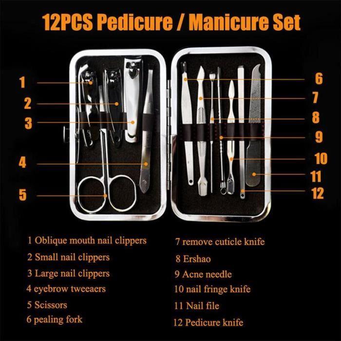 Set Trousse Manucure Pedicure Kit Toilettage Ongles Pinces Femme/Homme 12 Pieces