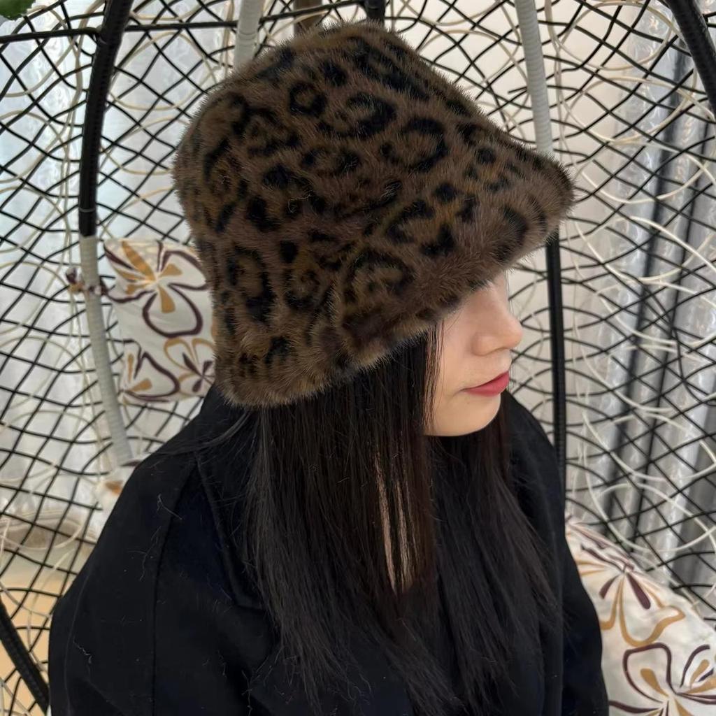 Винтажная леопардовая плюшевая панама для женщин с широкими полями, зимняя теплая пушистая меховая шапка-рыбачка, женская уличная ветрозащитная шляпа-ведро