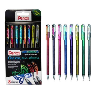 Гелевая ручка-роллер Pentel Hybrid Dual Metallic с жидкими чернилами, сверкающие металлические цвета YK110/8-M - набор из 8 штук,