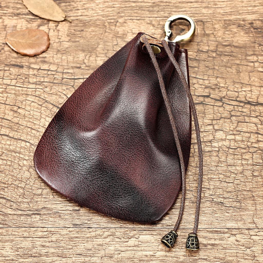 Portable Coin Bag Drawstring Loose Change Leather Bag Men's and Women's Waist Key Small Bag