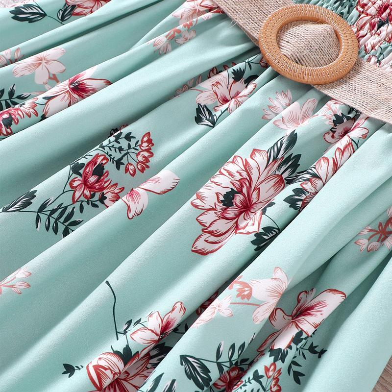 Летние платья с рукавами-фонариками, цветочным принтом, 3 цвета, 120-160, платье в деревенском стиле для девочек средней школы с тканым поясом