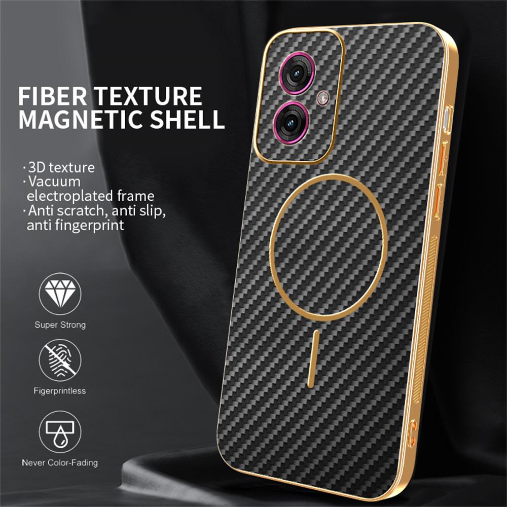 For Motorola Moto G55 5G Phone Case Carbon Fiber Textured Electroplated TPU Back Cover