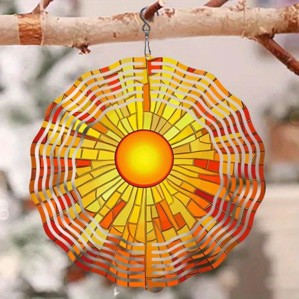Stained Glass Sunburst Metal Mandala Wind Chime Outdoor Garden Decor for Patio Balcony Unique Gift Idea No Batteries Needed