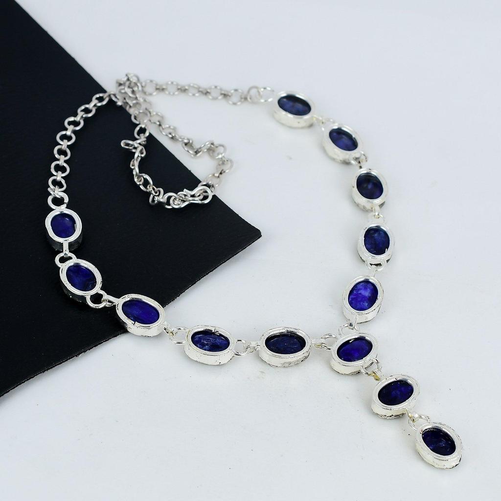 Beautiful Blue Sapphire Gemstone Handmade Jewelry 925 Sterling Silver Necklace,Blue Sapphire Silver Necklace For Wife, Unisex Necklace, Gift