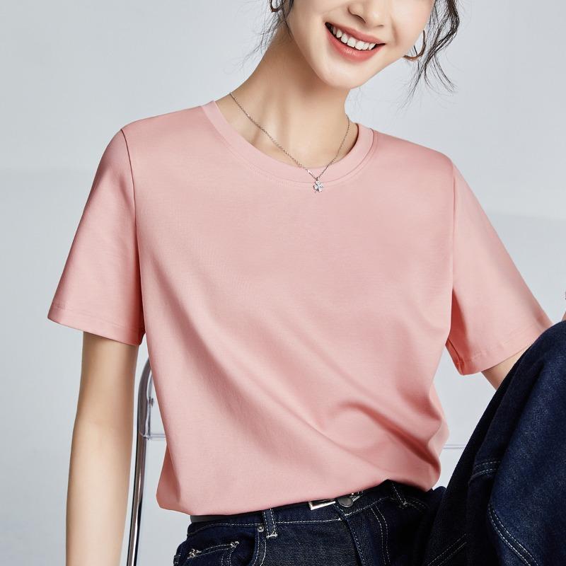 Mercerized Cotton T-shirt Women's High-quality New Loose and Thin Outer Wear Round Neck Liquid Ammonia Short-sleeved T-shirt Bottoming Shirt