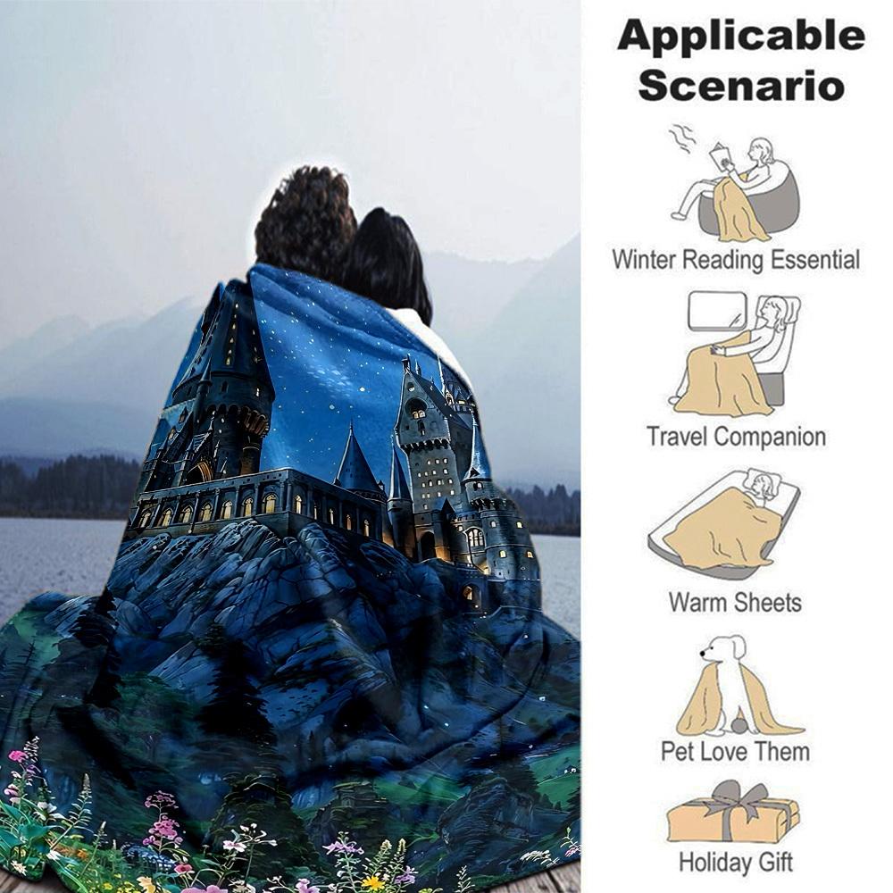 1pc castle tower Flannel Blanket Soft Warm Throw for Home, Office, Travel, All Season Cozy Bedding Gift, Office