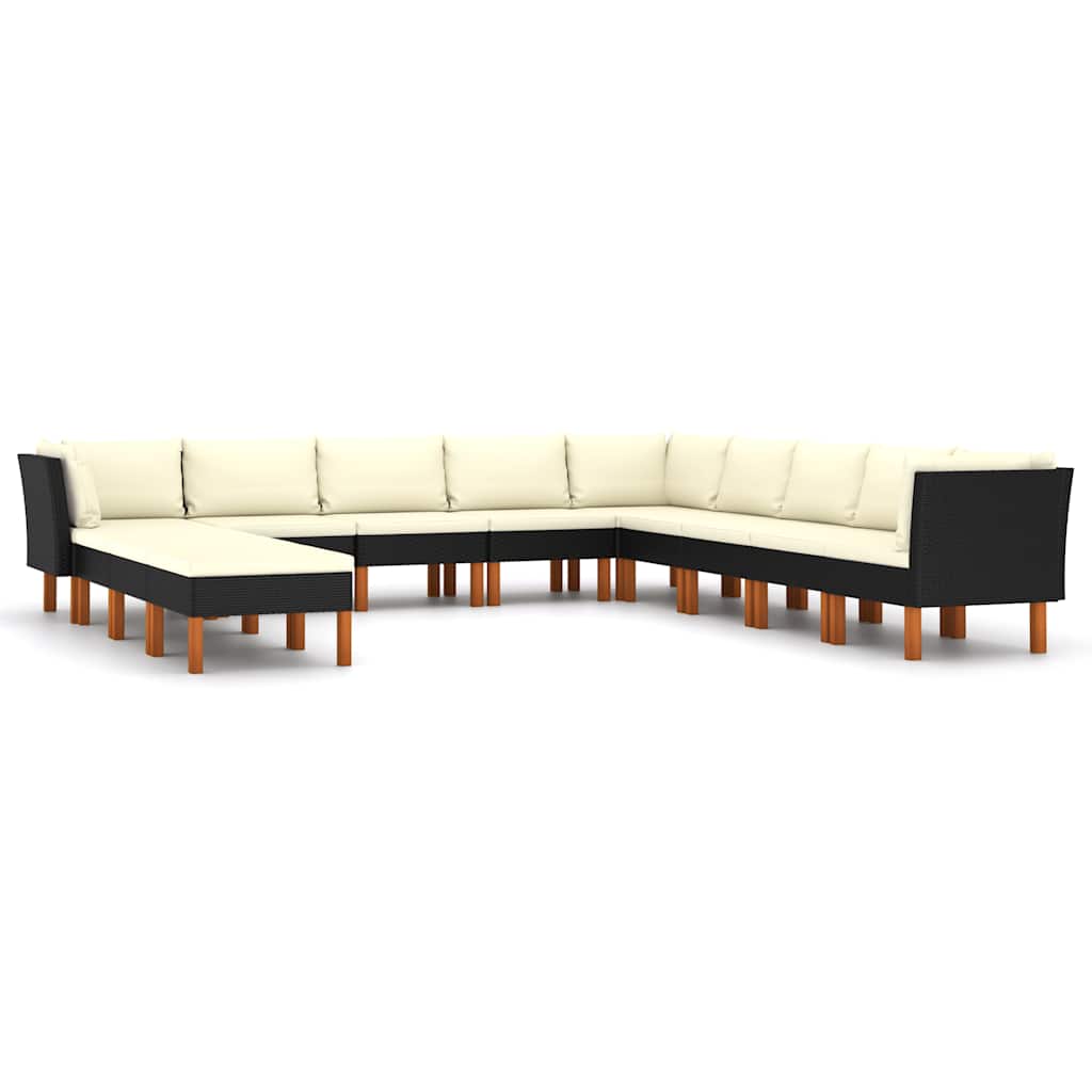 12 Piece Garden Lounge Set with Cushions Poly Rattan Black