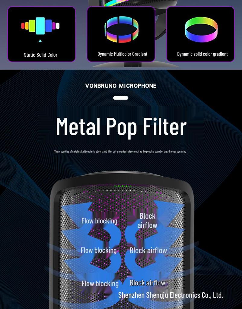 RGB USB конденсаторный микрофон для стриминга, игр и записи