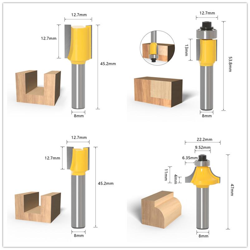 15 шт. 1/4 дюйма, 8 мм, набор фрез, прямая фреза для резки дерева, карбид вольфрама, резка, деревообработка