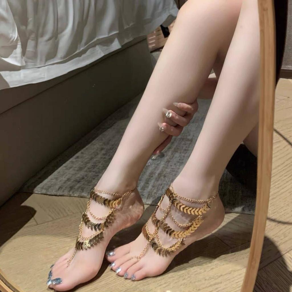 Retro Western Regions Multi-Layer Fringed Anklet Girls Exotic Fashion Dunhuang Cos Court Wind Fairy Women'S Foot Accessories