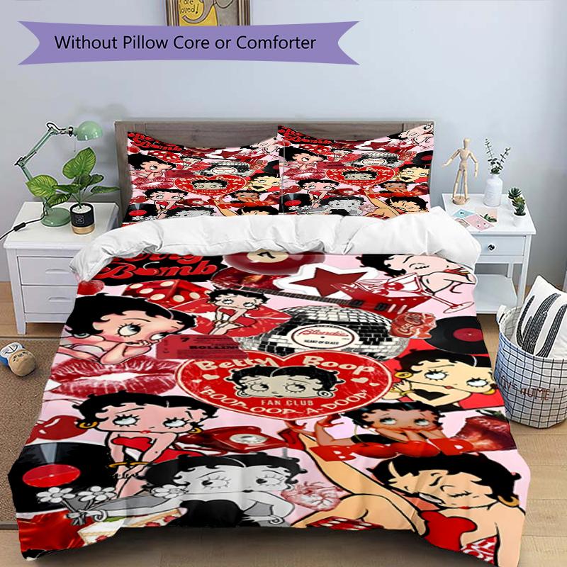 3pcs Duvet Cover Set (1*Duvet Cover + 2*Pillowcase, Without Core),Betty Boop Print Bedding Set, Bedroom Decor, All‑Season, Birthday Gift