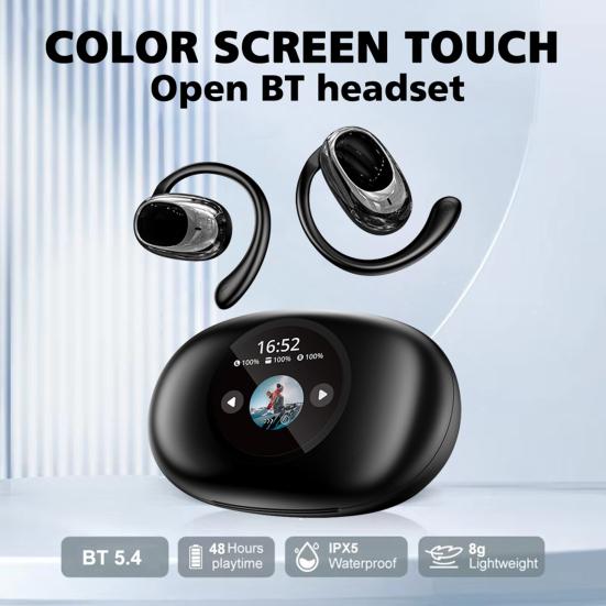 1 Pair Bluetooth-compatible Earphone with Earhook Noise Canceling HiFi Sound IPX5 Waterproof Wireless Over