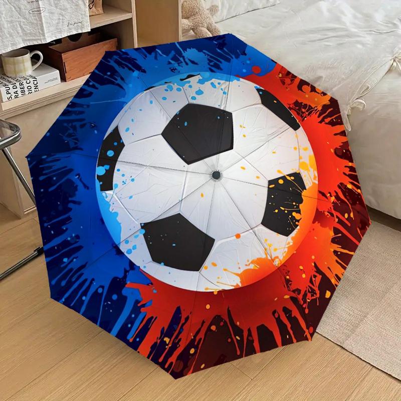 1pc Soccer Ball Splash Art Umbrella with Plastic Handle,Suitable for All Seasons Home Travel Outdoor UmbrellaDD450