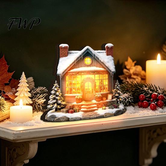 Seasonal Party Supplies Christmas Glowing House Ornament, LED Wooden Tabletop Decor for Durable Decorative Accents Holiday Village Display,