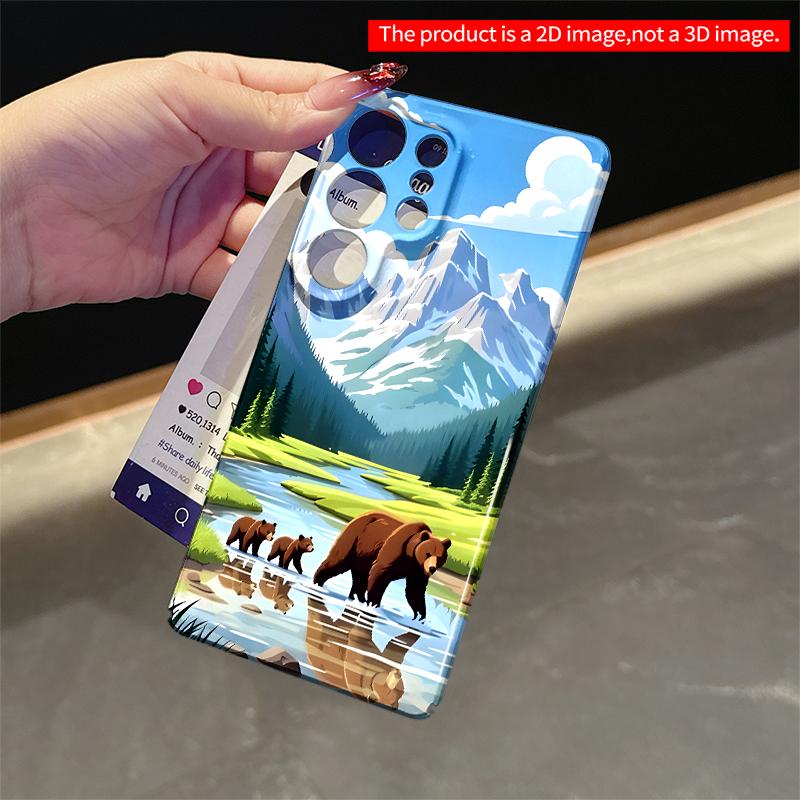 2DFlat Samsung phone case Mountain Bear Family River Scene Applicable to Galaxy S23 S24 S25ULTRA S26 A12 A14 A15 A16 A54 A55