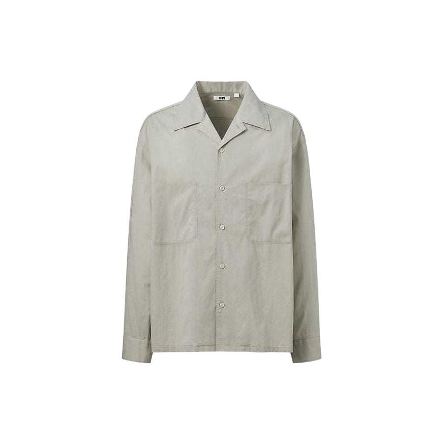 Uniqlo SS24 Серия U Однотонная Рубашка с Пуговицами и Воротником Длинный Рукав Мужские рубашки Дымчато-Серый 464936-04