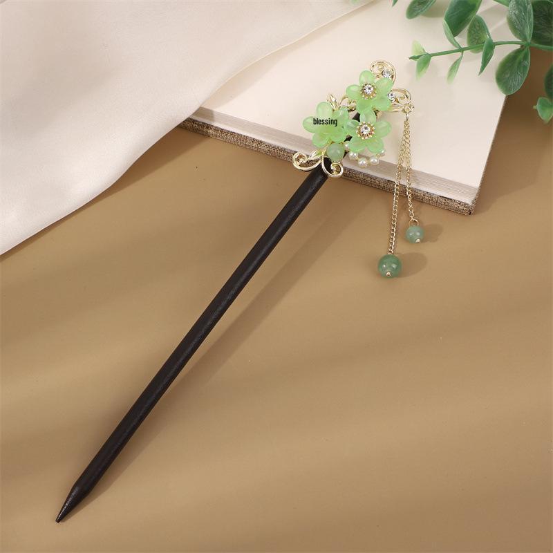 Заколка для волос с кисточкой в стиле эбони: Винтажное деревянное украшение для волос для женщин, идеально подходящее для простых причесок и украшений для старинных костюмов