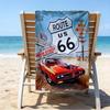 proof beach towel with a U.S. Route 66(0) pattern - soft,absorbent,quick-drying,machine washable - perfect for swimming,camping,bathing