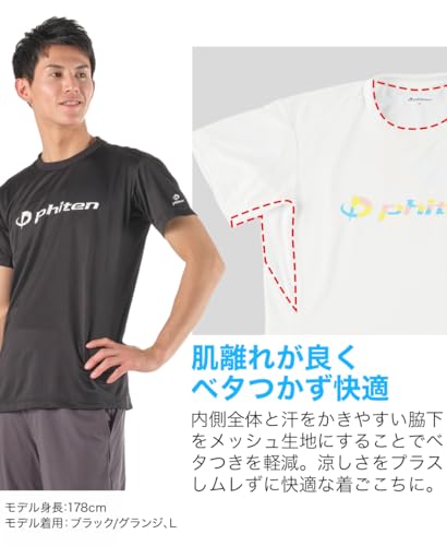 Phiten RAKU T-Shirt, Black/Grunge (White), Size M