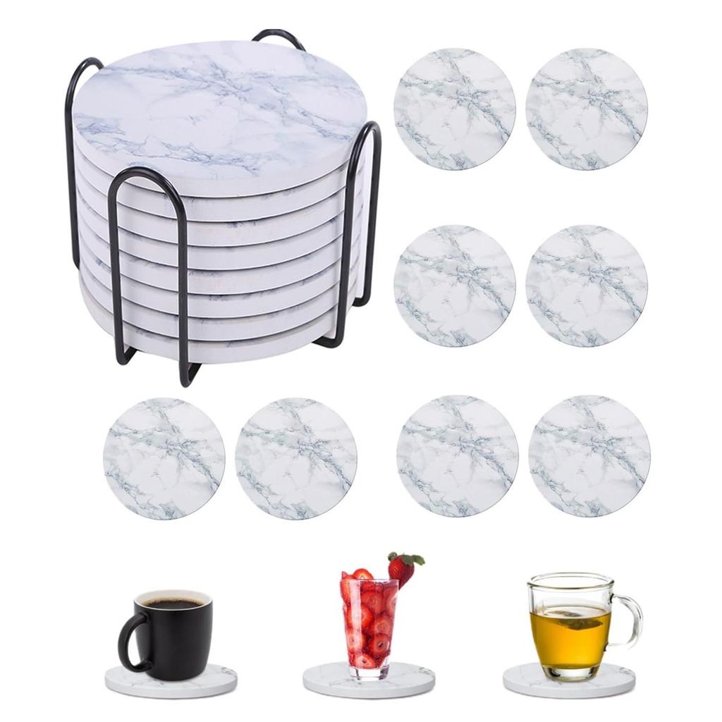 Lartisan Coaster 8-piece set Ceramic marble pattern stylish absorbent quick-drying heat-insulating better than diatomaceous earth tea pad cup mat cork