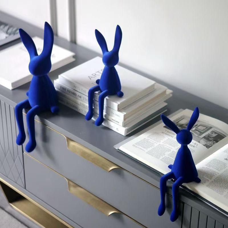 Смола Флокированная Статуэтка Кролика Скульптура Животного Ручная Работа Декор Зайчика Милый Пасхальный Подарок Фигурка Элегантное Настольное Украшение