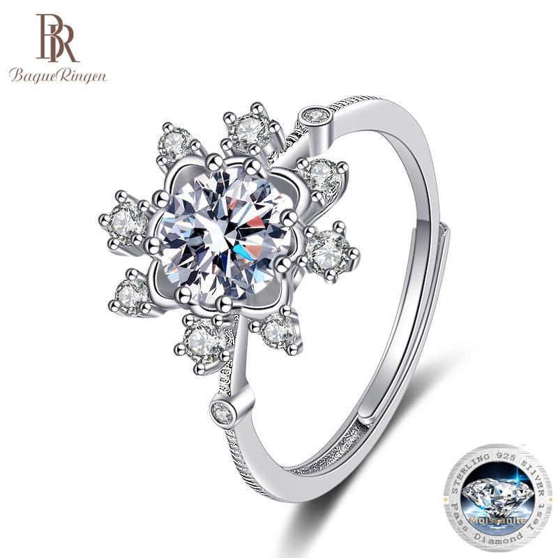 Bague Ringen Ювелирные изделия с муассанитом и бриллиантами, 1 карат, восемь сердец, восемь стрел, кольцо из стерлингового серебра S925 со снежинкой, кольца регулируемого размера