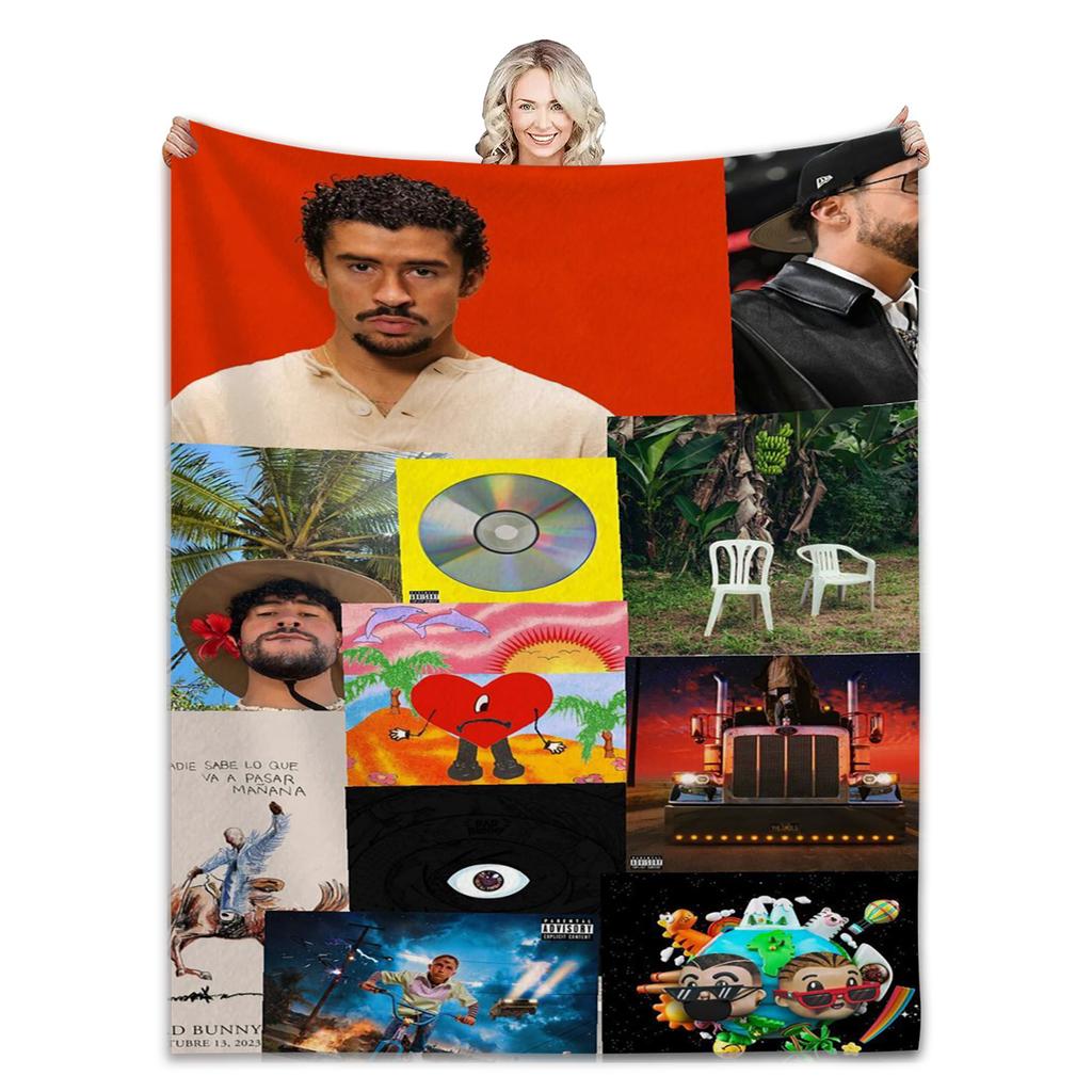 Плед Bad Bunny Плед с новым альбомом Пушистый плед Модный персонализированный подарок Для любого сезона Спальня Диван Путешествие Офис Кровать