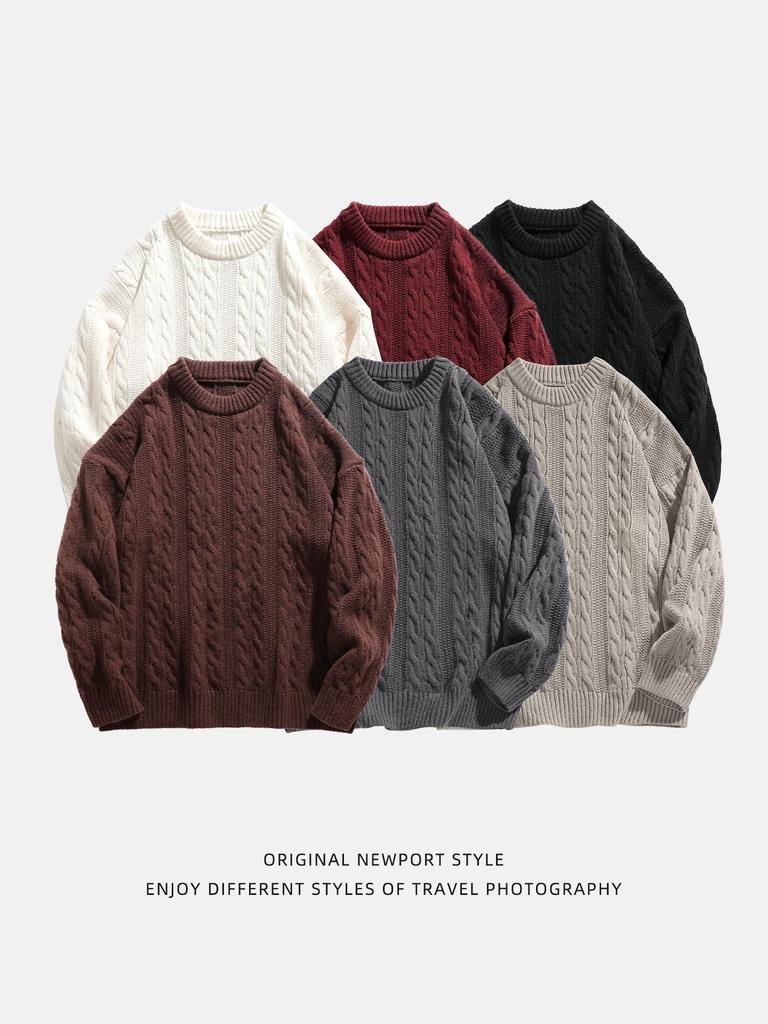 Мужской текстурированный свитер с кабельным узором и круглым вырезом - Трендовый толстый пуловер для осени/зимы, базовая универсальная верхняя одежда