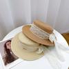 Летняя соломенная шляпа для женщин с кружевным бантом, широкополая, защита от солнца, для путешествий, модная, для отпуска, солнцезащитный козырек